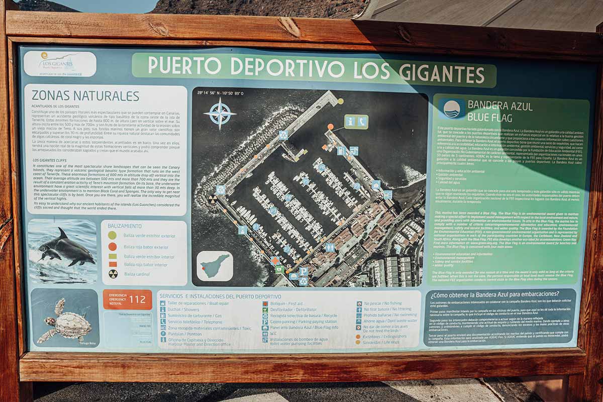 Information panel of Los Gigantes harbour