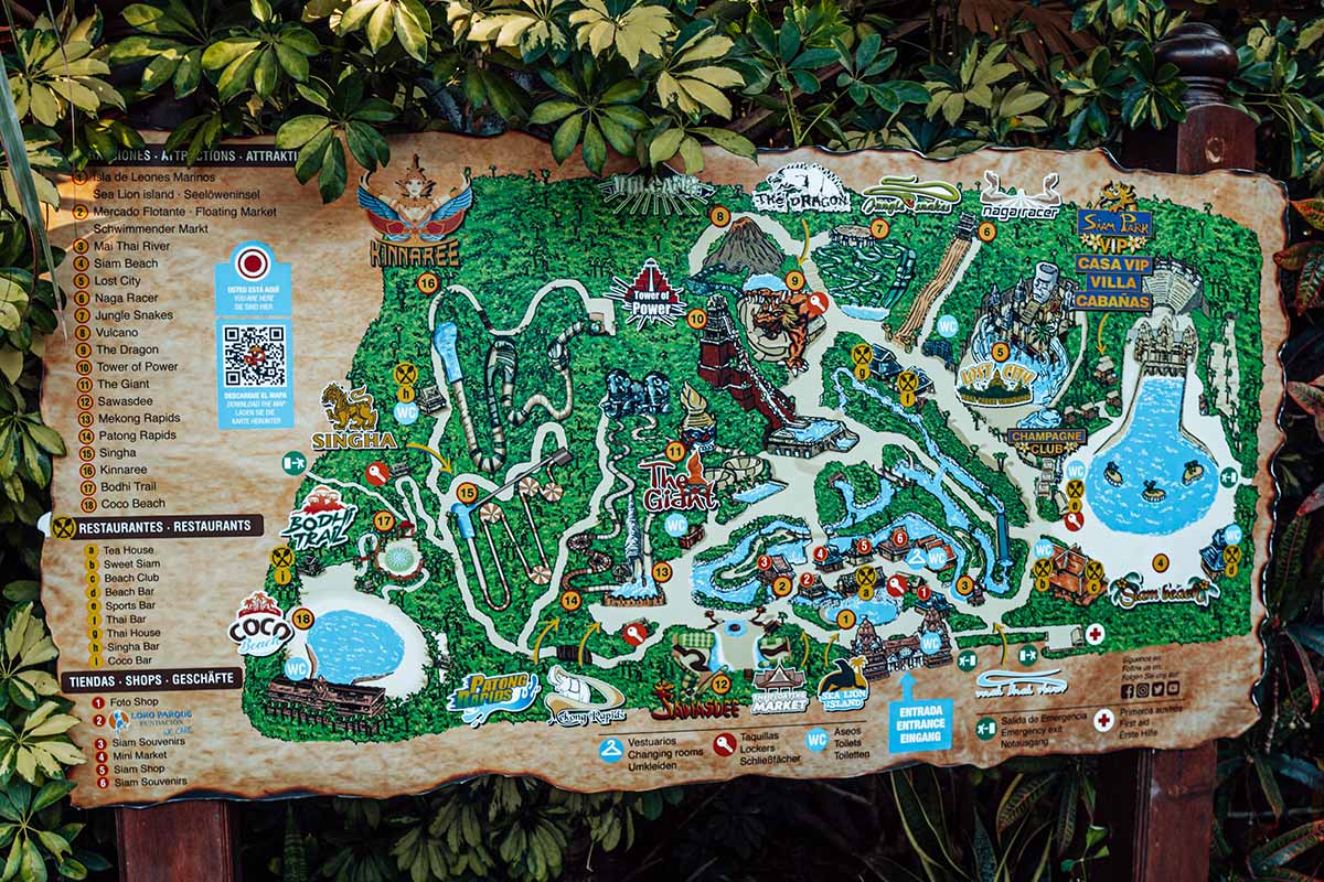 A map of Siam Park in Tenerife