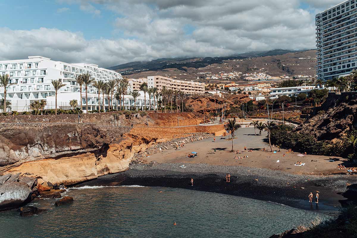 Grey sand Las Galgas beach in Playa Paraiso, Tenerife