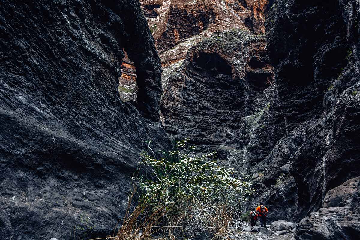 Hiking people in Masca valley, Tenerife