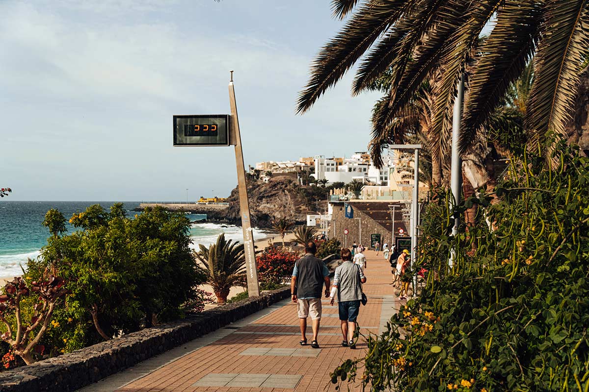 Long promenade near sandy beach in Morro Jable, Fuerteventura