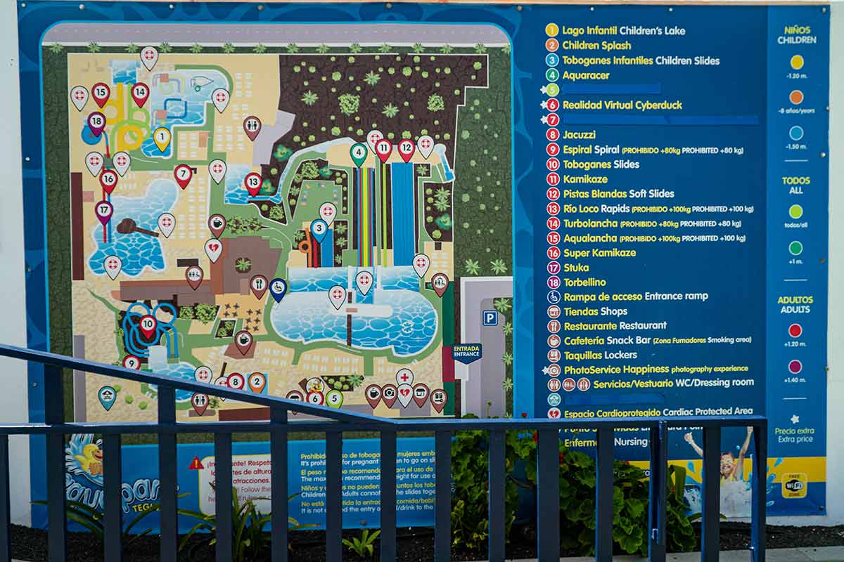 A complete map of all the slides in Costa Teguise Aquapark