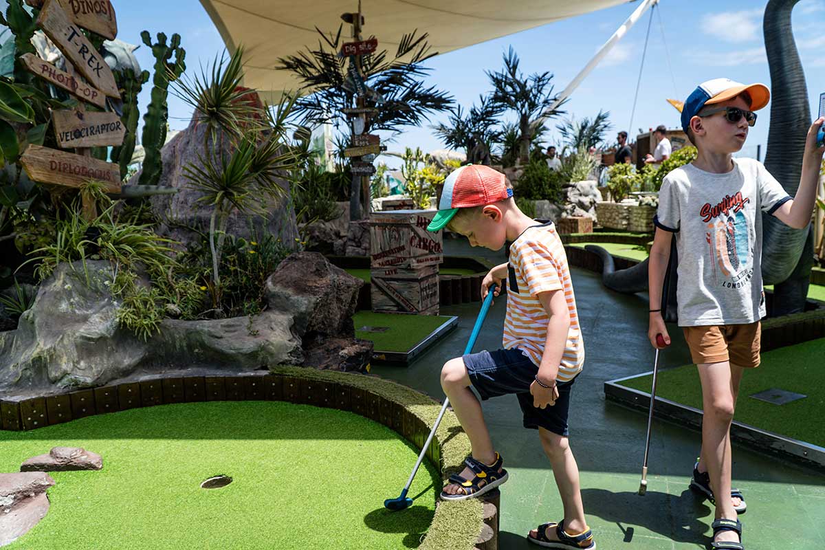 Kids at Jurassic Kingdom Mini Golf in Puerto del Carmen, Lanzarote